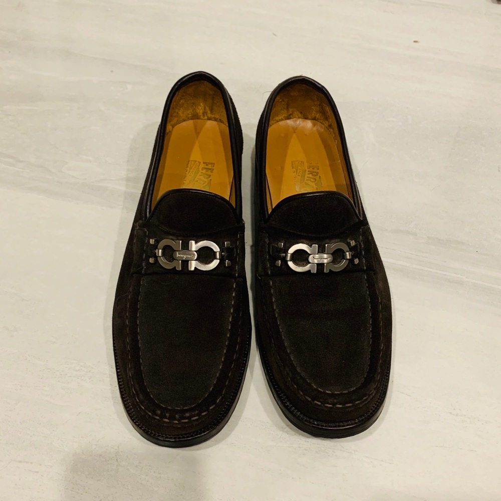 Salvatore Ferragamo Men Shoes Brown Suede Size 8